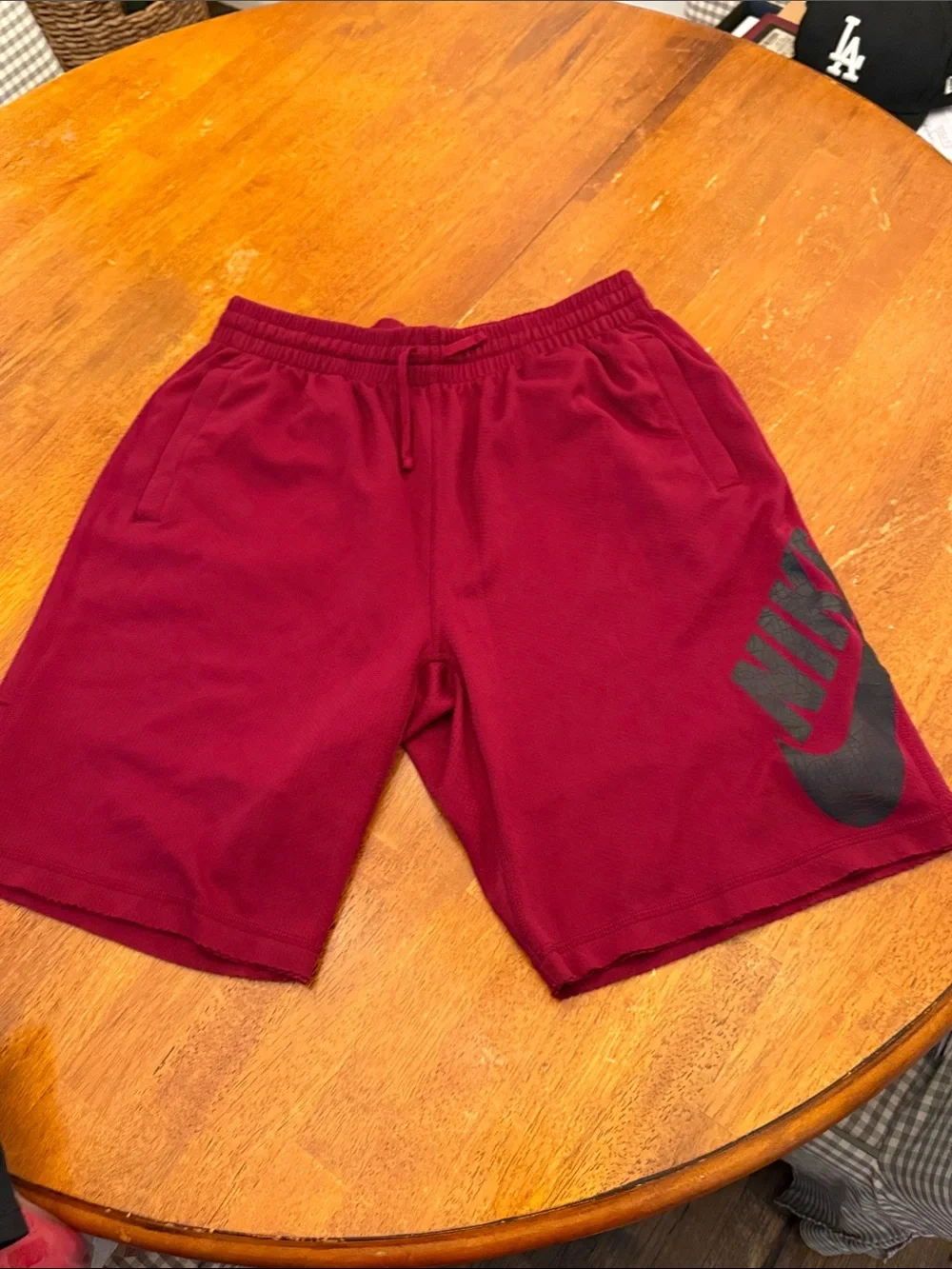 Nike Men's Burgundy Athletic Shorts with Black Swoosh xl